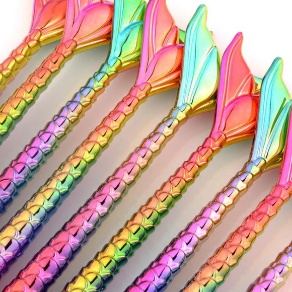 10 Piece Diamond Mermaid Make Up Brush Set Rainbow - Picture 5 of 6
